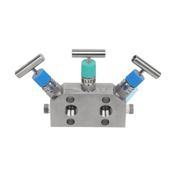 Coplanar Mounting Three Valve Manifold with Drain Plugs (Pipe x Flange)